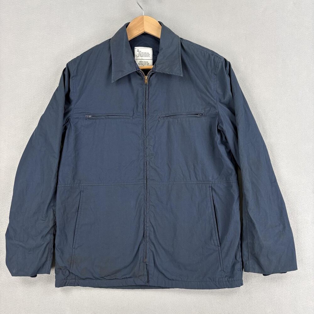 Vintage US Navy Deck Jacket Mens Small Blue Military Utility Zip Up Workwear 80s